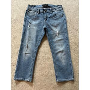 Love Nation‎ Capri Blue Jeans Medium Wash Rhinestone Jeweled Pants Sz 8